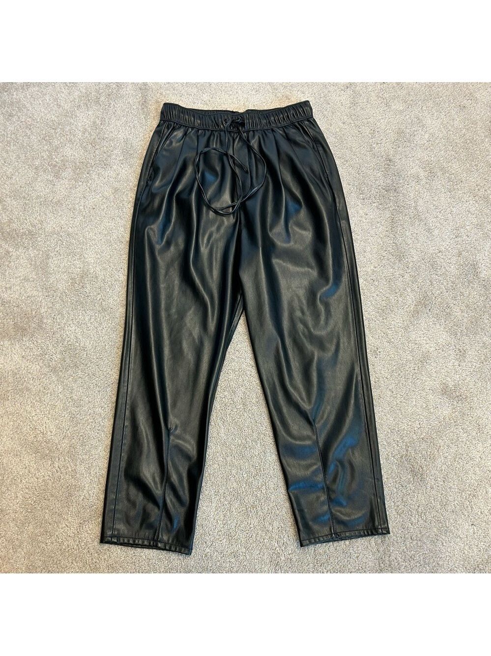 ZARA Black faux leather pleather vegan the weekend joggers pants Sz XS NWT